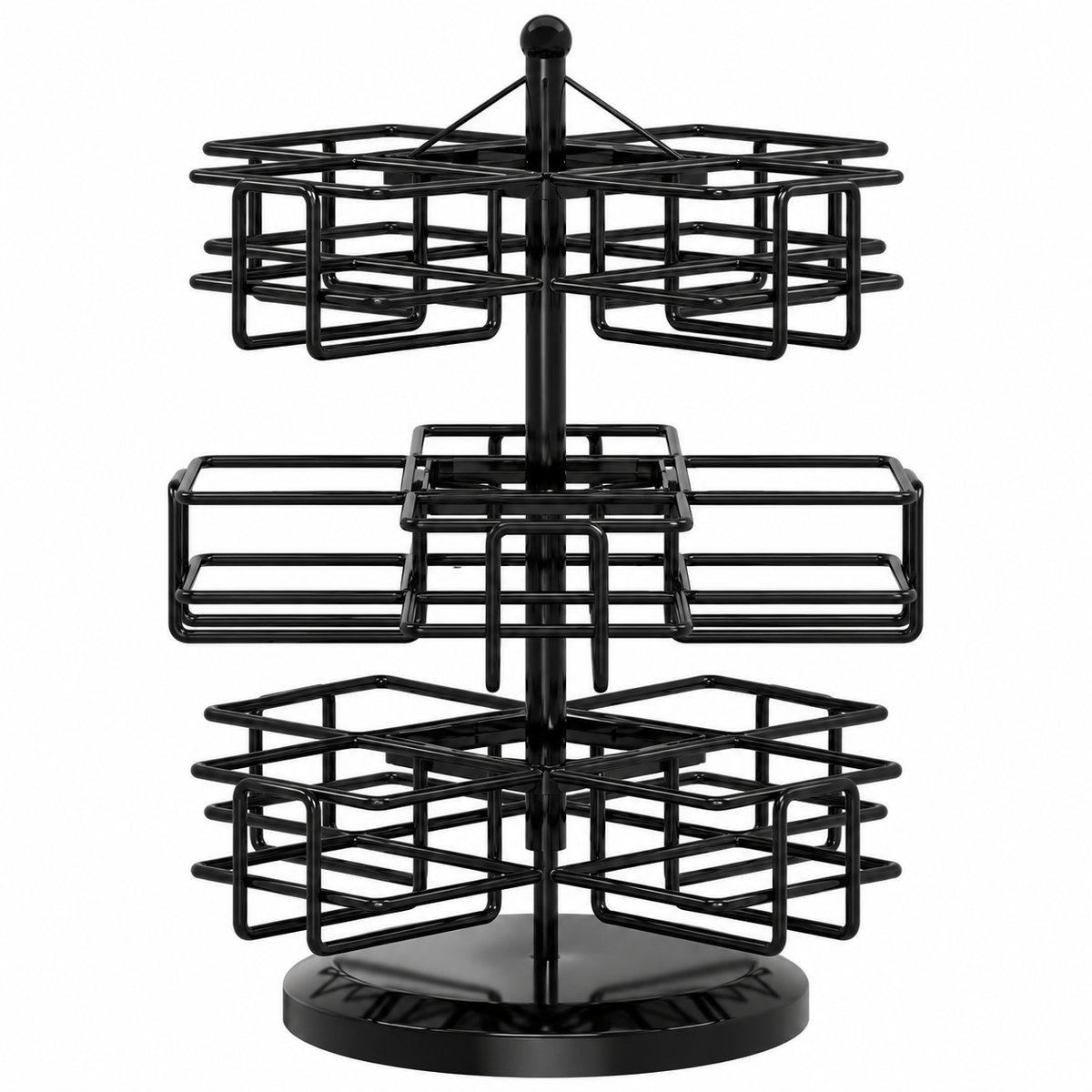 Black Rotating Three-Tier Tea Packet Organizer