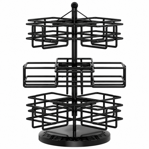 Black Rotating Three-Tier Tea Packet Organizer